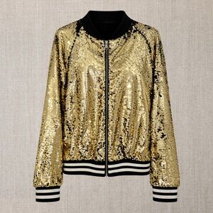 Dolce Cabo Black + Gold Sequin Women's Zipup Jacket